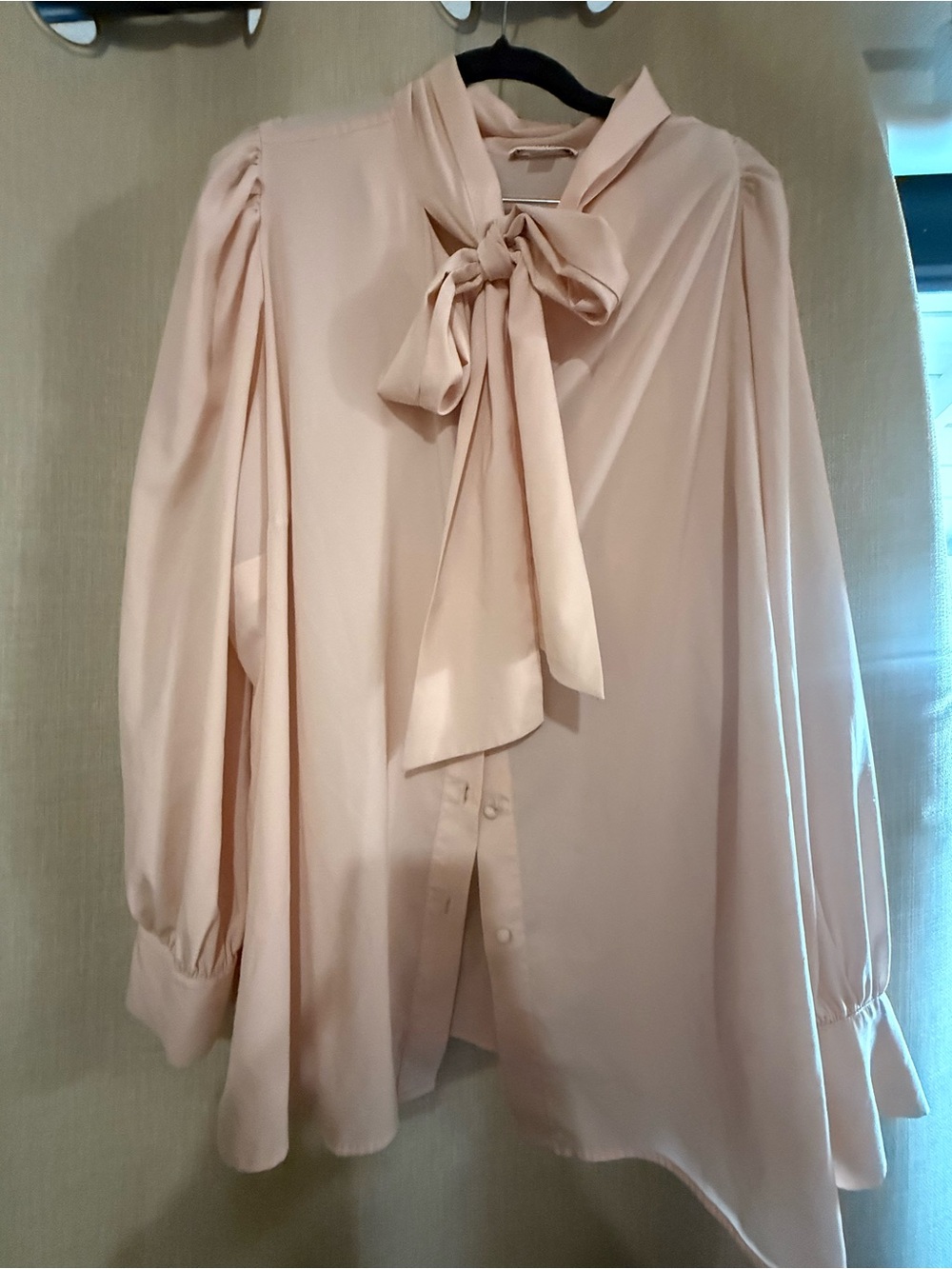 Calvin Klein Blush Bow-Tie Satin Blouse